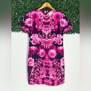 Michael Kors Women's Kew Gardens Pink Floral Shift Mini Dress Pink Size 10